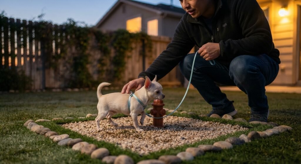 Chihuahua puppy taking a nighttime potty break