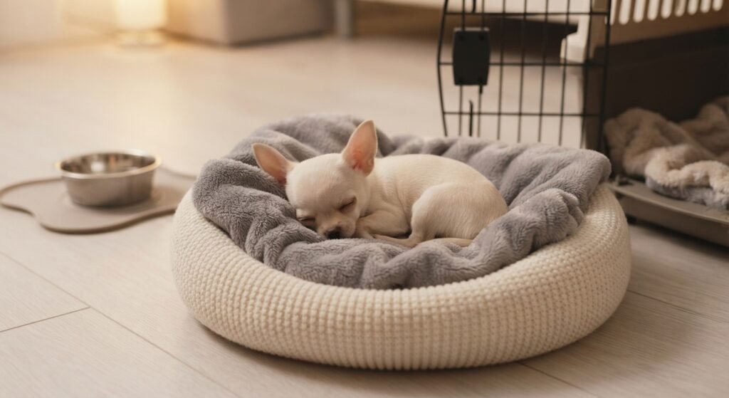 Chihuahua puppy ready for the first night at home